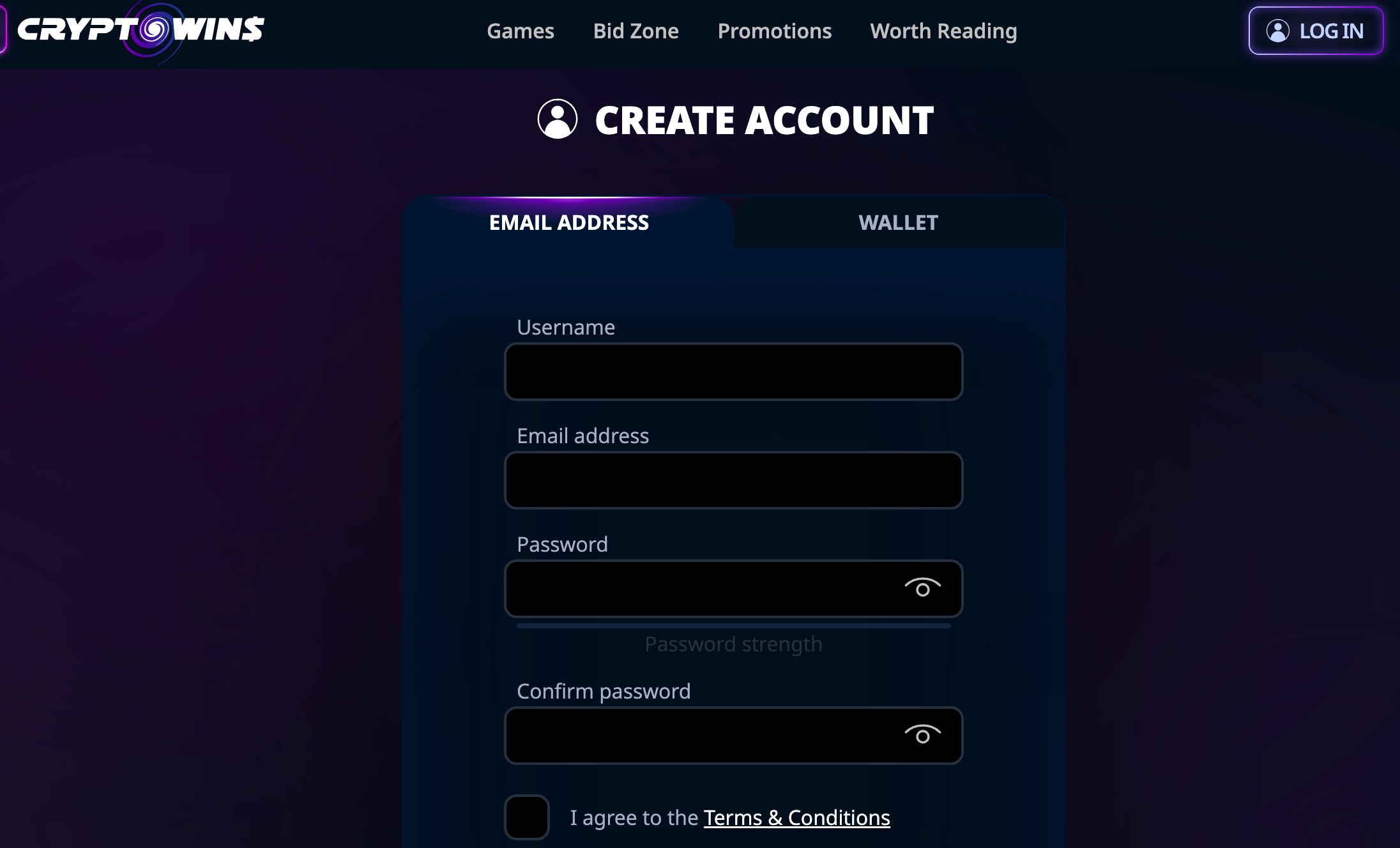 CryptoWins Casino signup