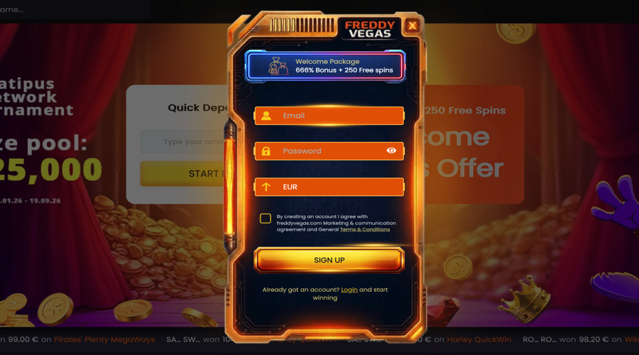 Freddy Vegas registration