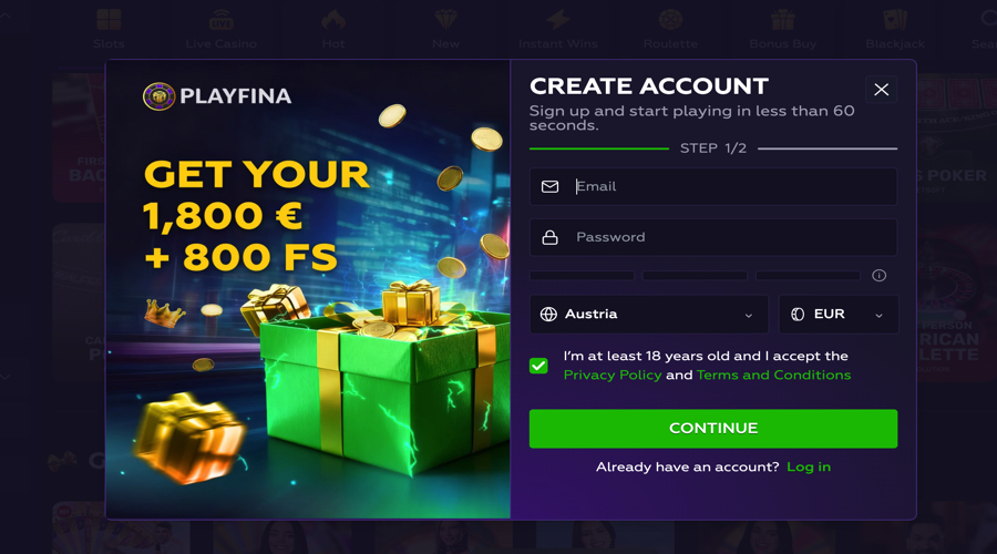 Playfina Casino registration