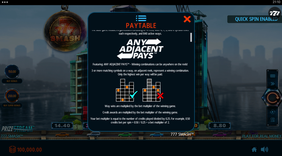 777 Smash Slot paytable