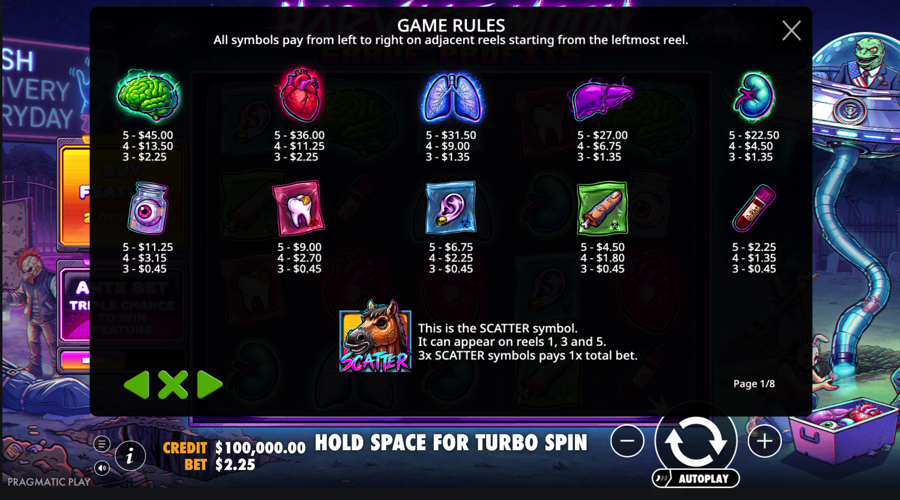 Harvest Moon Grave Profits Slot paytable
