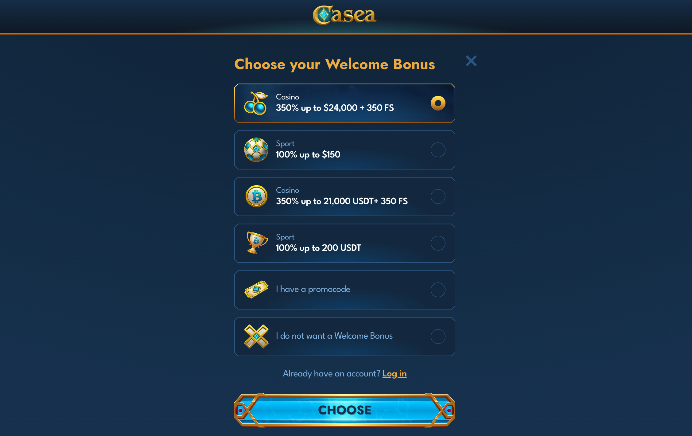 Casea Casino signup bonus