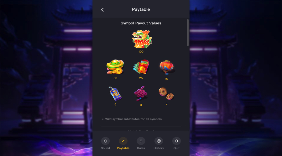 Fortune Dragon Slot paytable