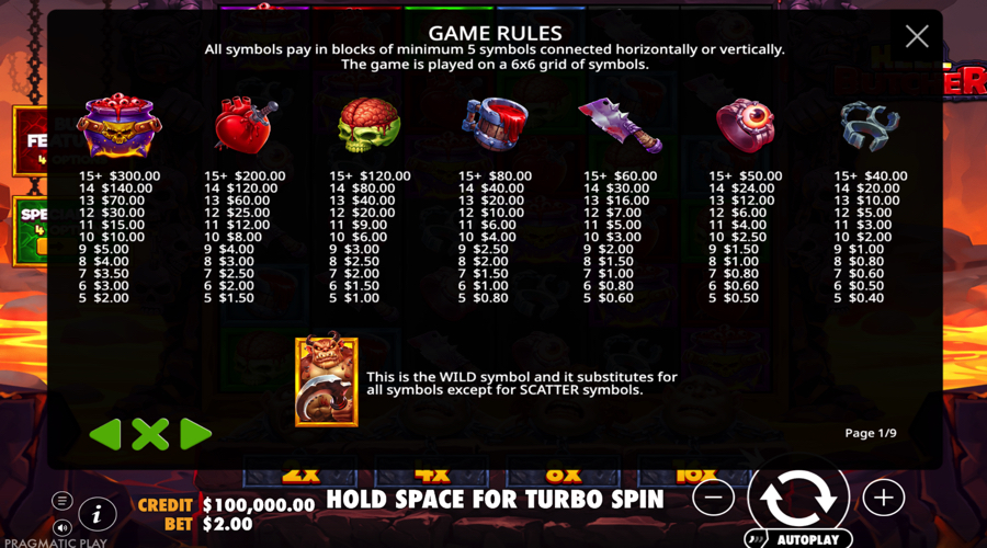 Hell Butcher Slot paytable