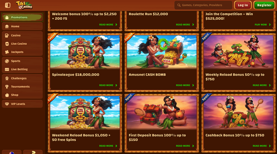Tiki Casino Deposit & Cashback