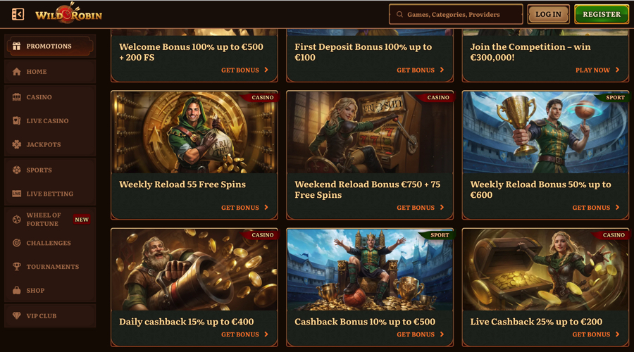 Wild Robin Deposit + Cashback Bonuses