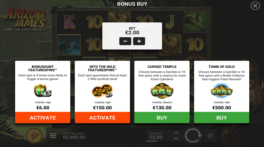 Arizona James and the Lost Relics slot buy bonus