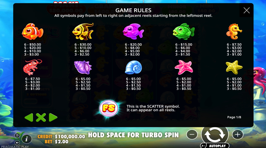 Bubble Up! slot paytable