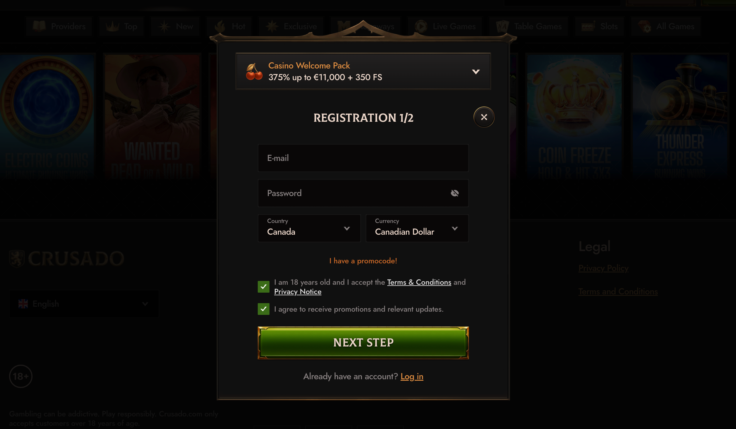 Crusado signup bonus