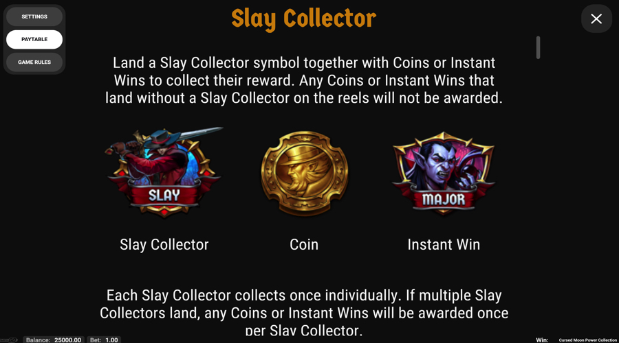 Cursed Moon Power Collection slot paytable