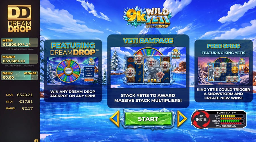 9K Wild Yeti Dream Drop slot features