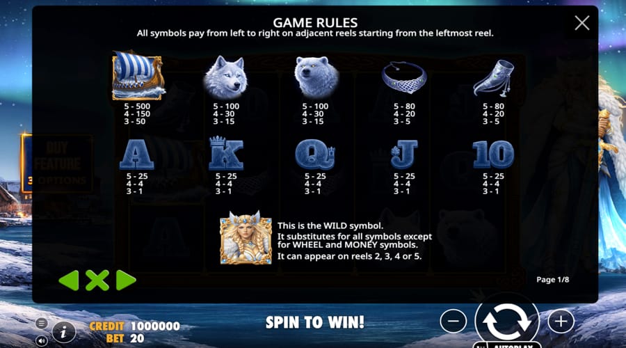 Freya 1000 slot paytable