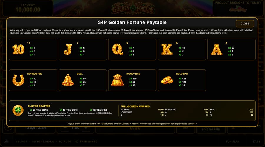 Golden Fortune slot paytable